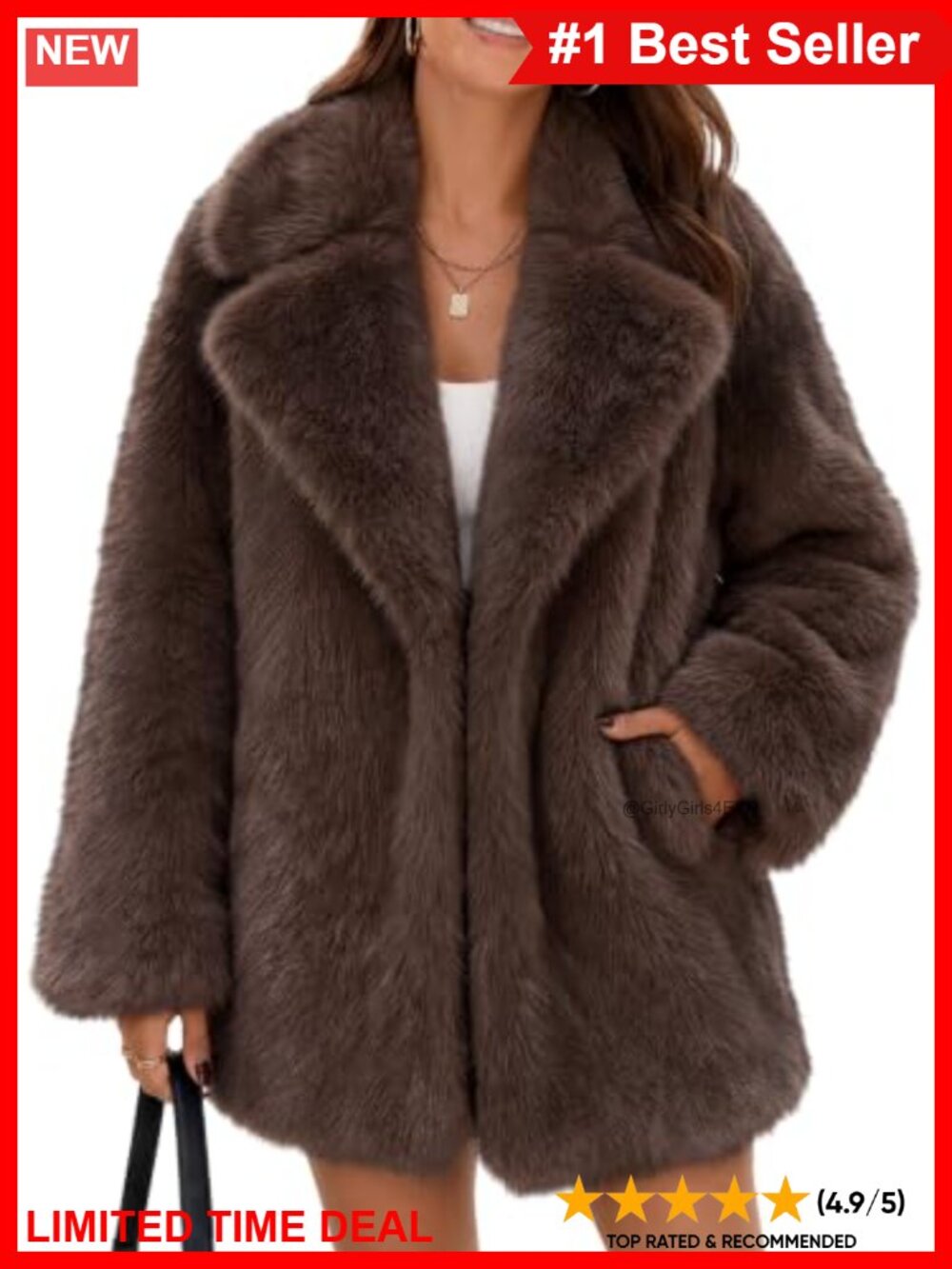 Oversized Faux Fur Coat Wide Lapel Open Front Long Sleeve Winter